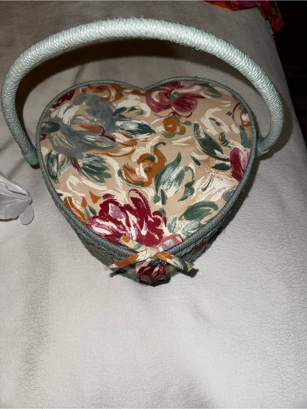 Vintage Sewing basket. Heart shaped with  handle